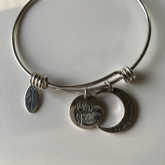 Vintage 925 Sterling Silver Charm Slider Bracelet I Love You To The Moon 13.44g - Picture 2 of 11